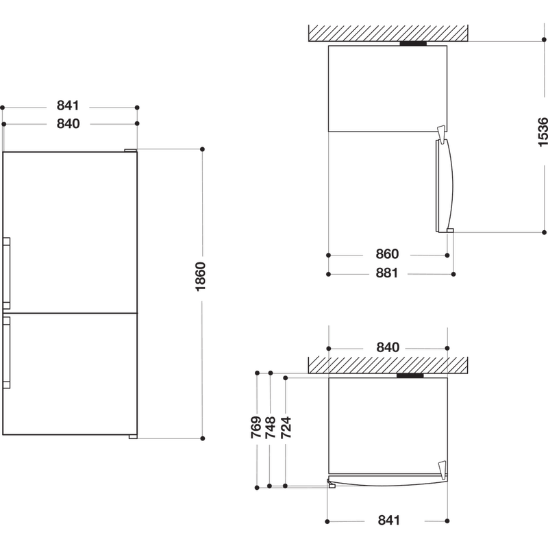 Whirlpool Lodówka z zamrażarką Wolnostojące W84BE 72 X 2 Inox Dwudrzwiow(y)a Technical drawing