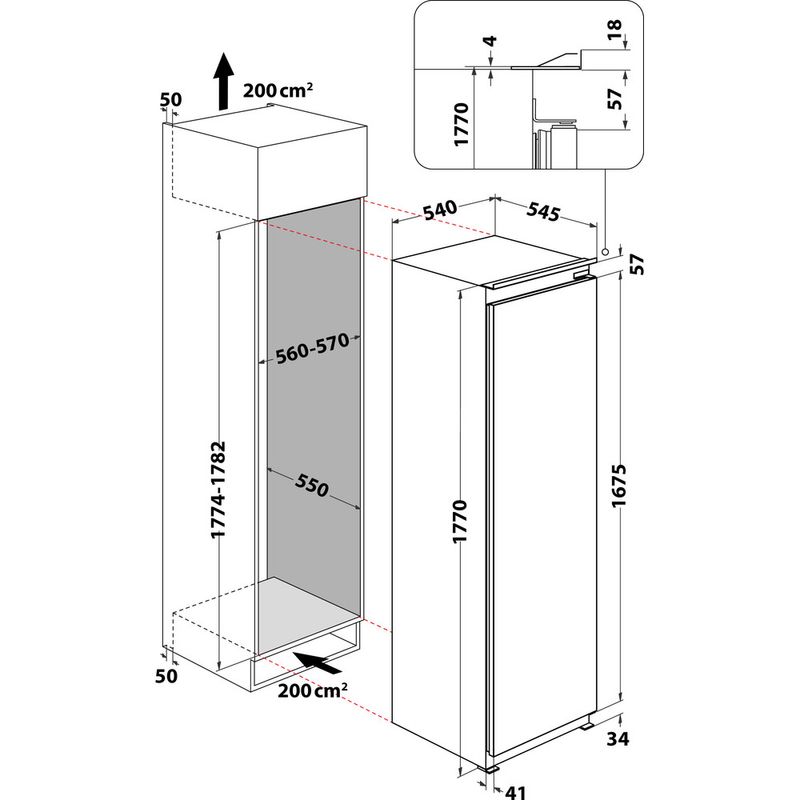 Whirlpool Lodówka Do zabudowy ARG 18081 Biel Technical drawing