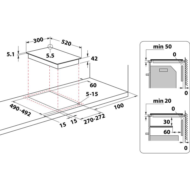 Whirlpool Płyta grzewcza WRD 6030 B Czarny Radiant vitroceramic Technical drawing