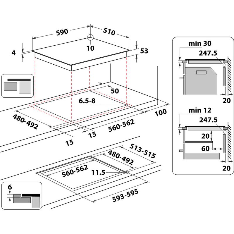 Whirlpool Płyta grzewcza SMC 504/F/NE Czarny Induction vitroceramic Technical drawing