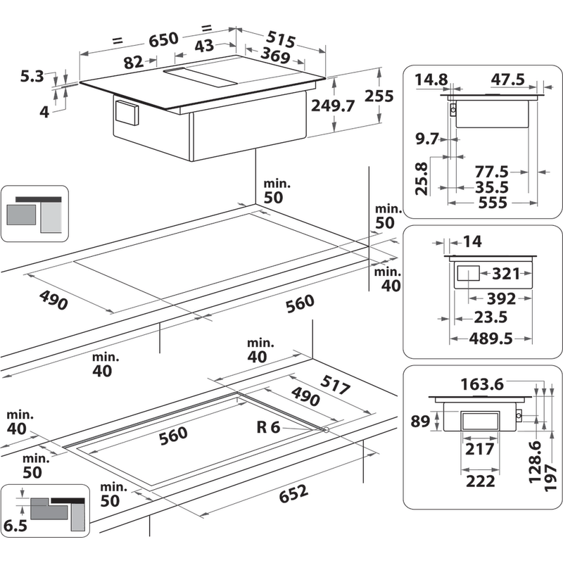 Whirlpool Venting cooktop WVH 1065B Czarny Technical drawing