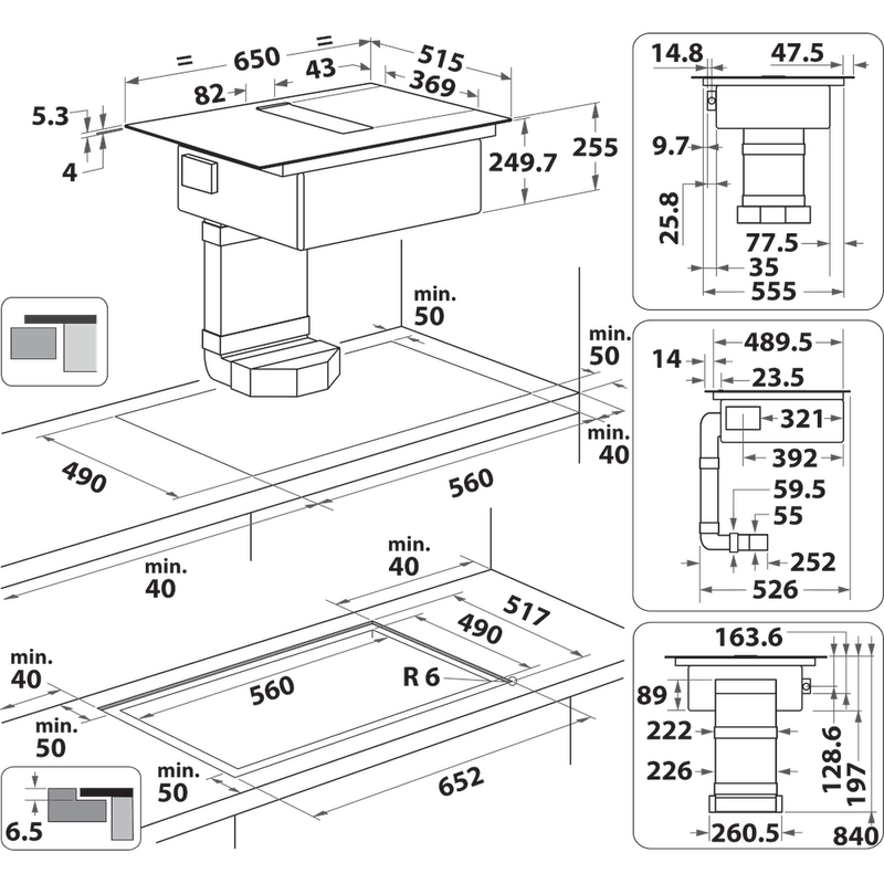 Whirlpool Venting cooktop WVH 1065B F KIT Czarny Technical drawing