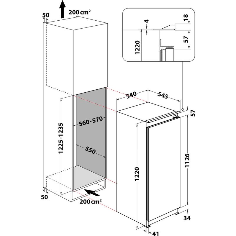 Whirlpool Lodówka Do zabudowy ARG 7342 Inox Technical drawing