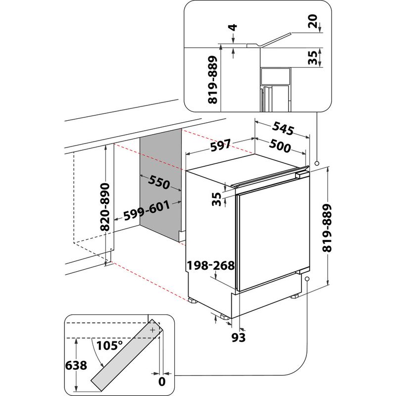 Whirlpool Lodówka Do zabudowy WBUF011 Biel Technical drawing