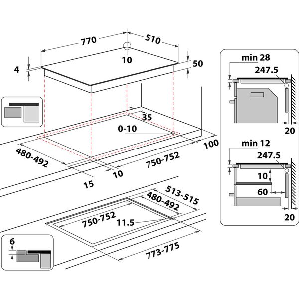 Whirlpool Płyta grzewcza WL S3777 NE Czarny Induction vitroceramic Technical drawing