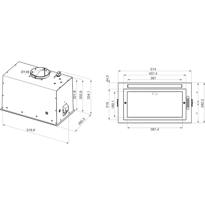 Whirlpool Okap Do zabudowy WCT3 63F LTK Czarny Do zabudowy Elektroniczny Technical drawing