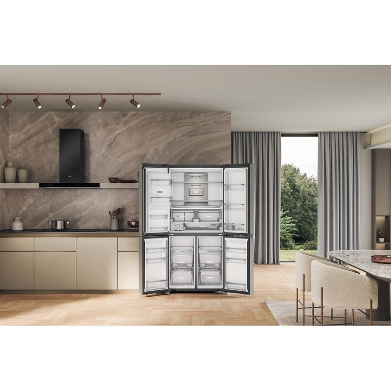 Whirlpool-Side-by-Side-Wolnostojące-WQ9I-MO2L-EF-Inox-Look-Lifestyle-frontal-open