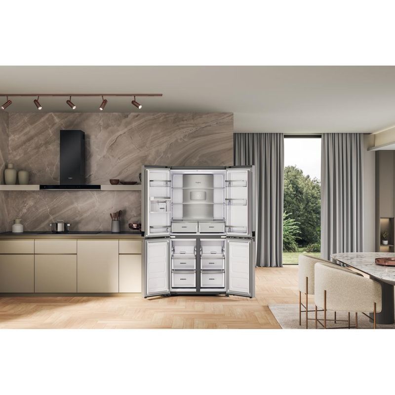 Whirlpool-Side-by-Side-Wolnostojące-WQ9-U2L-EF-Inox-Look-Lifestyle-frontal-open