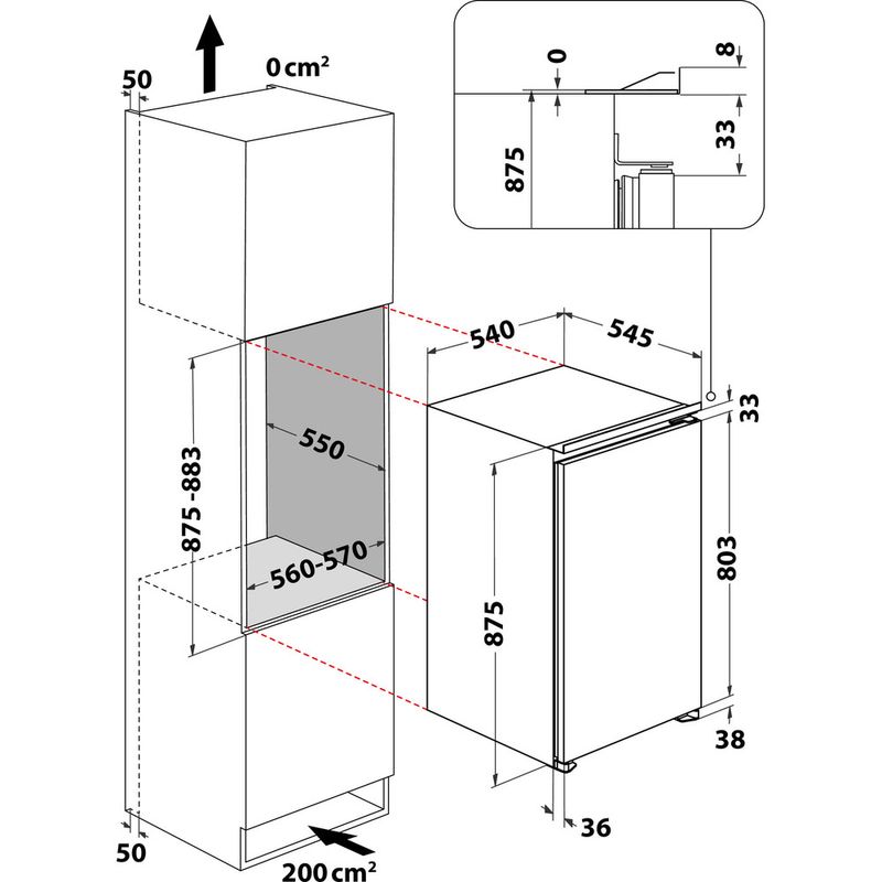 Whirlpool Lodówka Do zabudowy ARG 94312 Biel Technical drawing