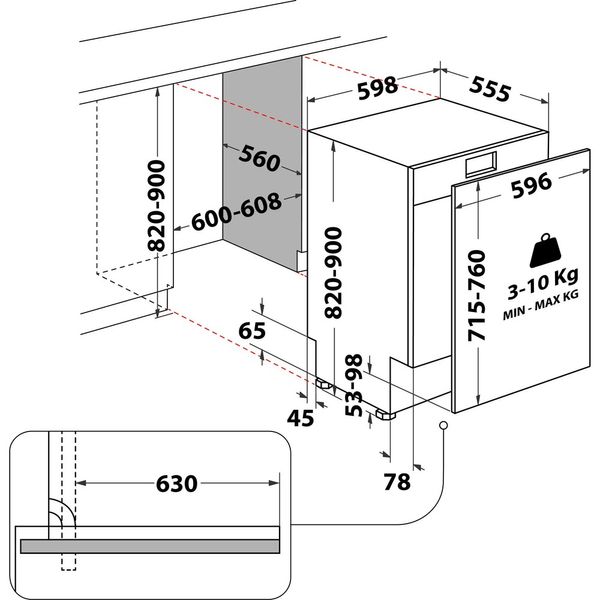 Whirlpool-Zmywarka-Do-zabudowy-W8I-HT40-T-Zintegrowane-C-Technical-drawing