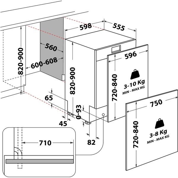 Whirlpool Zmywarka Do zabudowy WH8IA115B2M3TUS0 Zintegrowane A Technical drawing