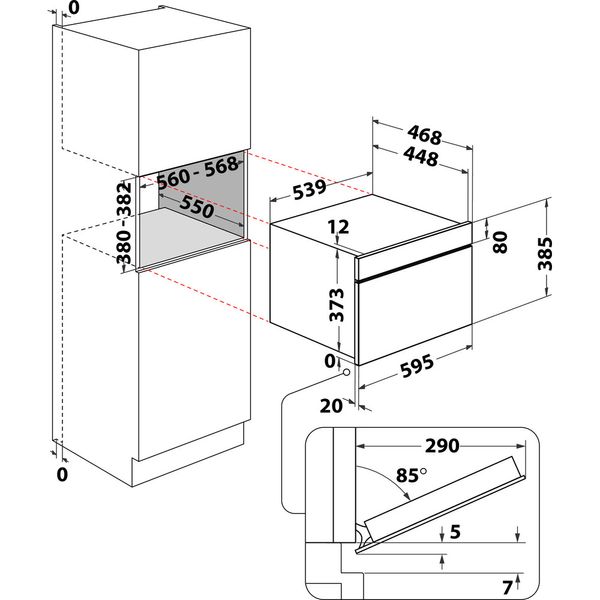 Whirlpool Mikrofalówka Do zabudowy WMD7O4TX Stal nierdzewna Elektroniczny 31 MW + Grill 1000 Technical drawing