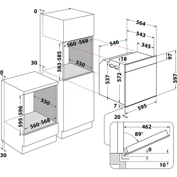 Whirlpool Piekarnik Do zabudowy WOI5S8HM2SBA Elektryczny A+ Technical drawing
