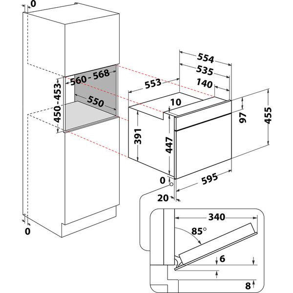 Whirlpool Mikrofalówka Do zabudowy WMW57DMB Czarny Elektroniczny 40 MW-Combi 900 Technical drawing