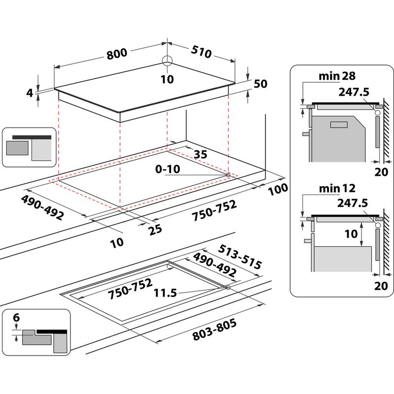 Whirlpool-Płyta-grzewcza-WTX8015DCF-Czarny-Induction-vitroceramic-Technical-drawing