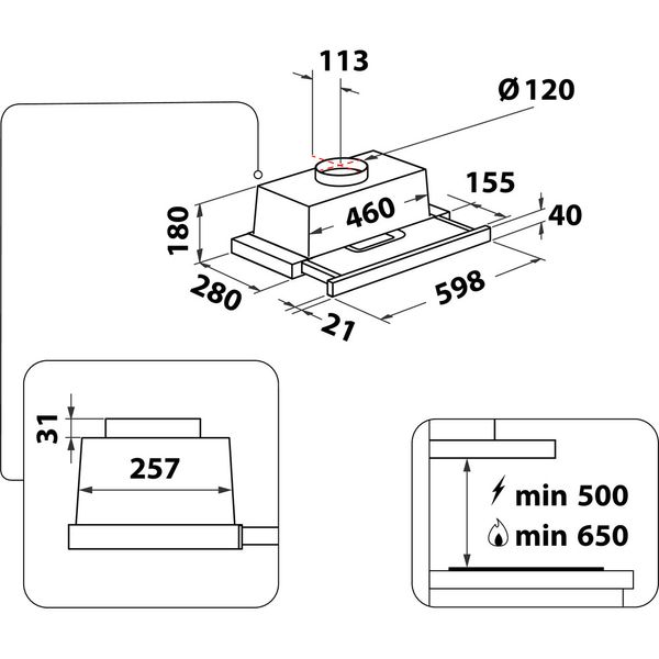 Whirlpool Okap Do zabudowy AKR 749/1 NB Czarny Do zabudowy Mechaniczny Technical drawing