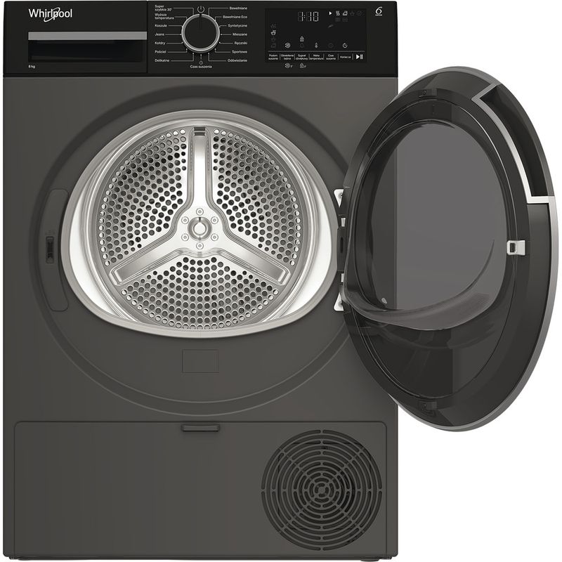 Whirlpool-Suszarka-MX-WSD-83M-GBS-PL-Manhattan-Gray-Frontal-open
