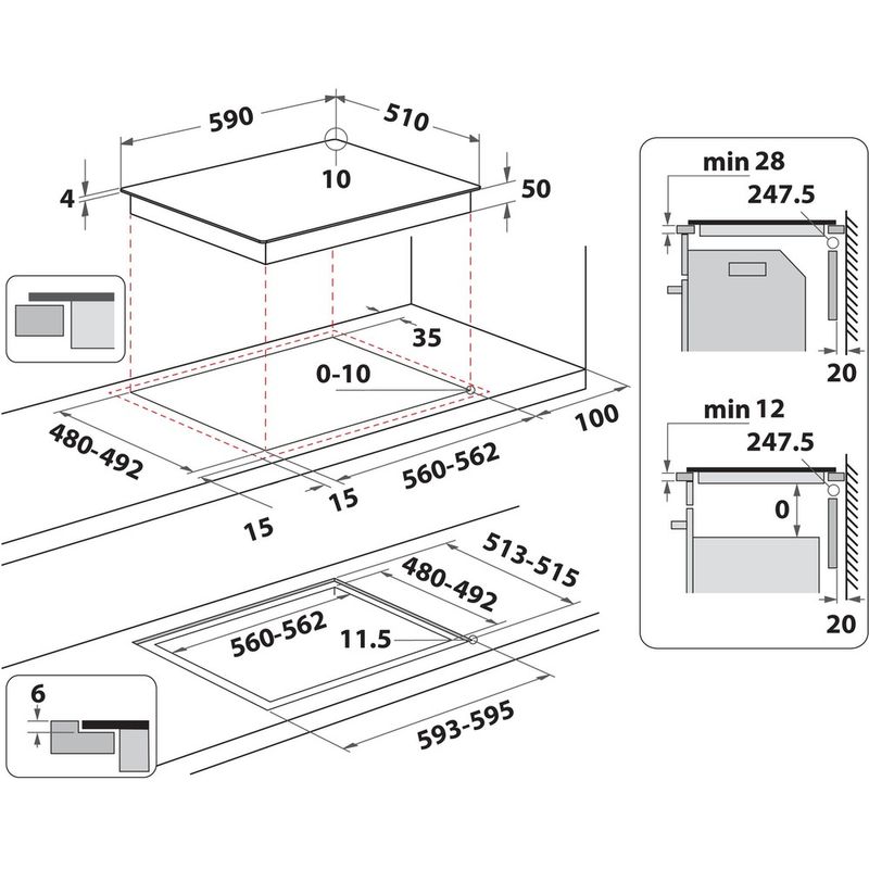 Whirlpool-Płyta-grzewcza-WB-B8360-NE-BM-Czarny-Induction-vitroceramic-Technical-drawing