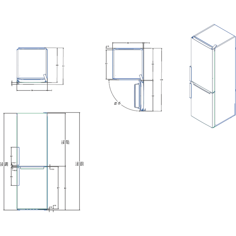 Whirlpool-Lodowka-z-zamrażarką-Wolnostojące-W7X-82O-K-Czarny-Dwudrzwiow-y-a-Technical-drawing