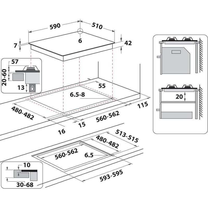 Whirlpool-Płyta-grzewcza-GOAL-617-WH-EE-Biel-Gazowy-Technical-drawing